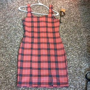 Pink plaid style mini dress